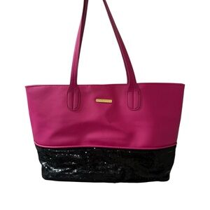 Juicy Coutre Elegant Pink and Black sequined Tote Bag with Straps 16X12X4